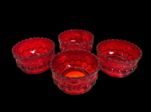 Vintage Mosser Eyewinker set of four small bowls in ruby glass.