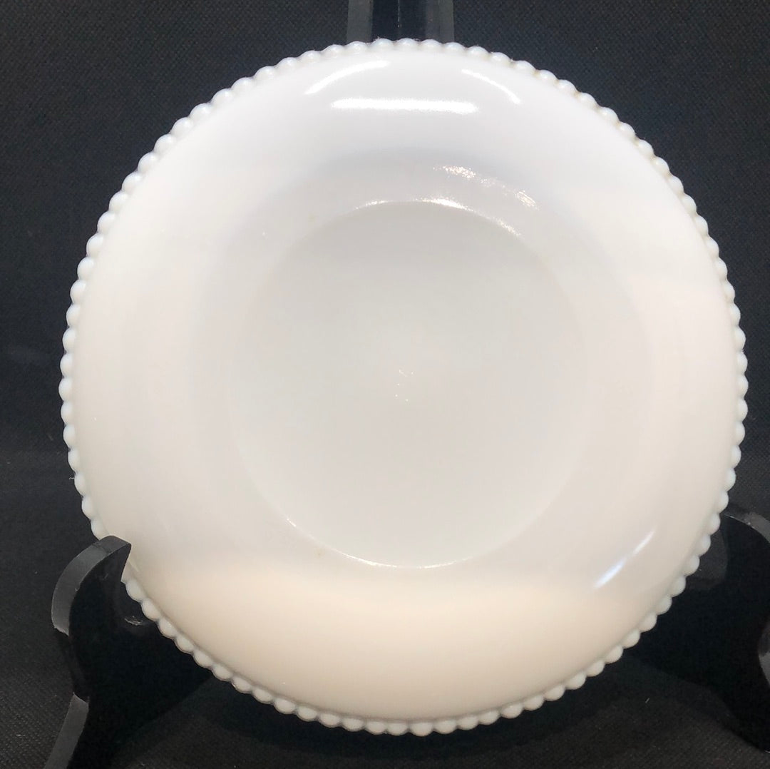 mid century milk glass hand painted plate by Westmoreland with cherry back