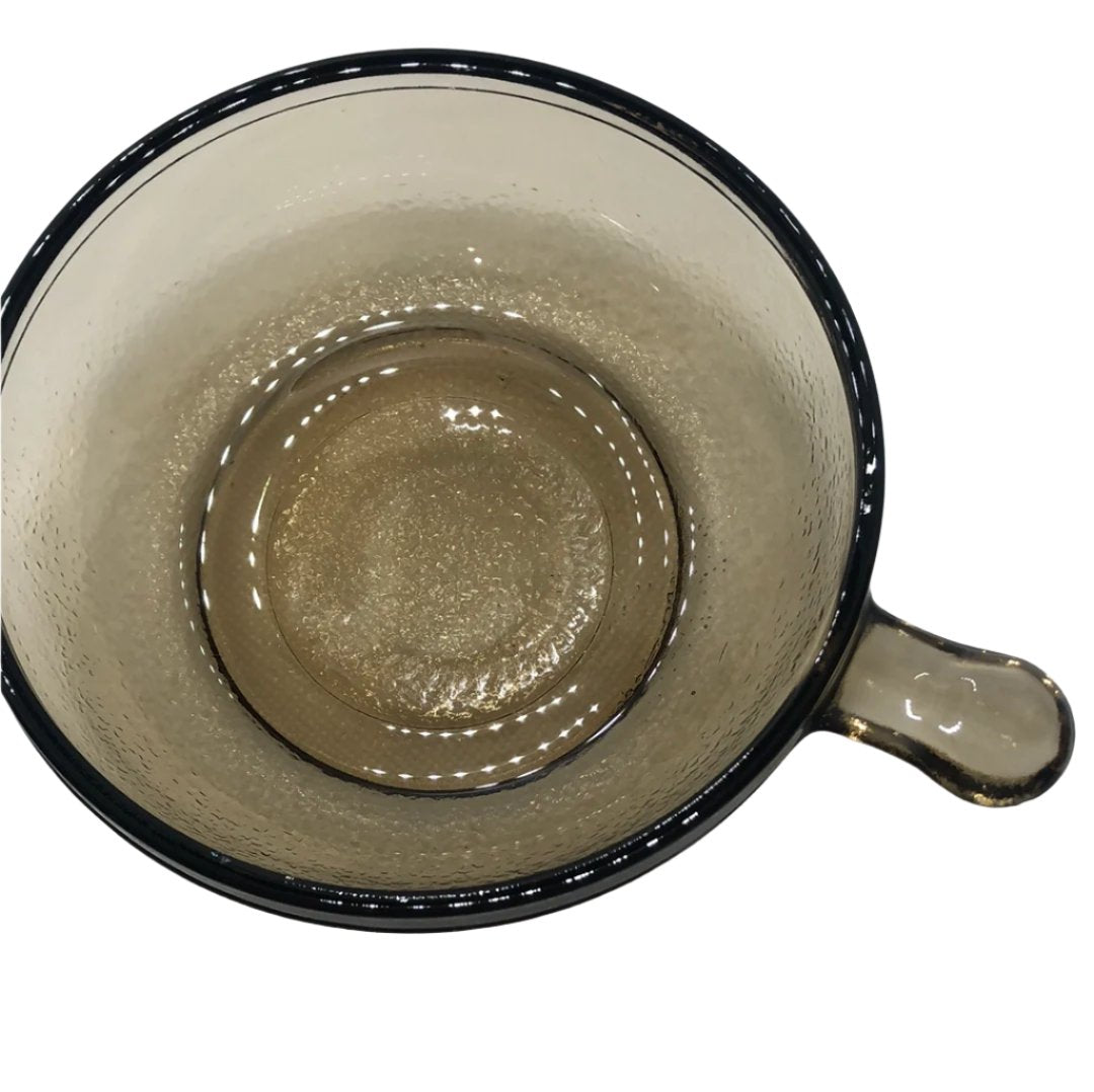 soup bowl handle smoky textured glass top view