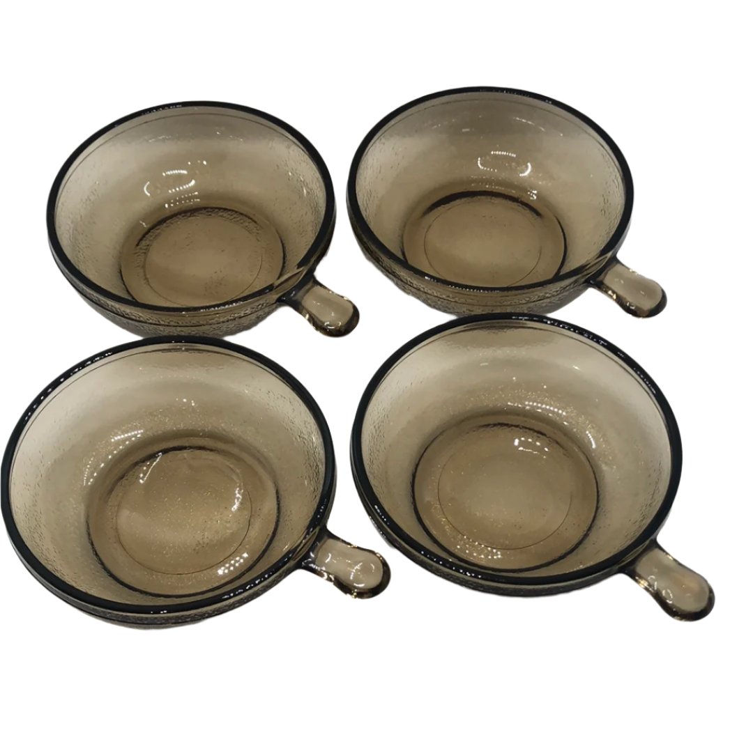 soup bowl set handle smoky textured glass 