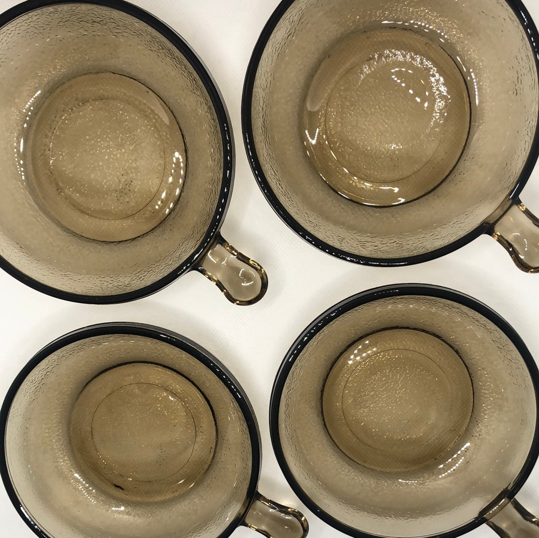 soup bowl set handle smoky textured glass top view