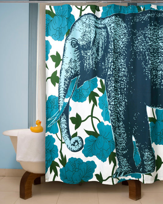 Elephant Floral Shower Curtain 72"x72"